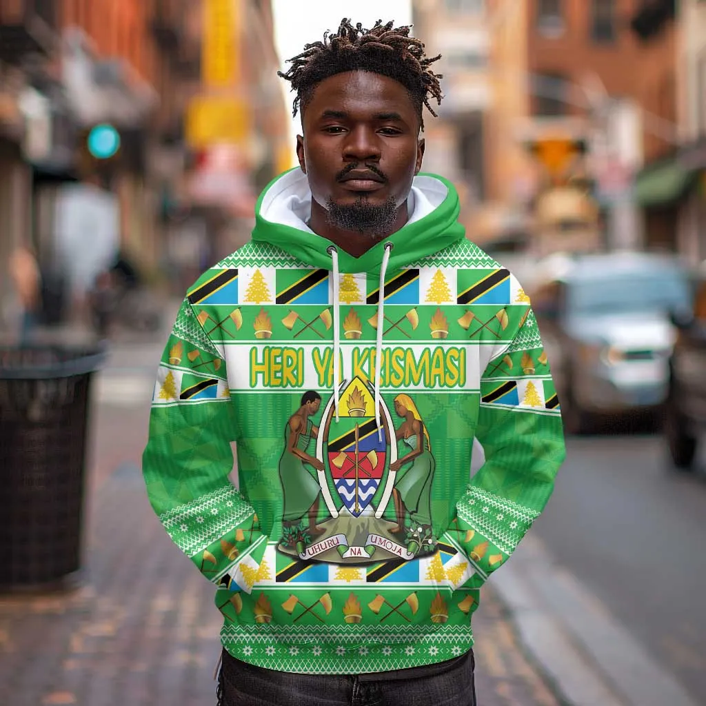 Personalized Afro Tanzania Christmas Hoodie Heri ya Krismasi With Coat Of Arms LT18