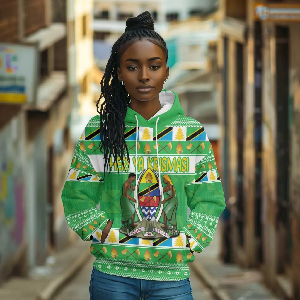Personalized Afro Tanzania Christmas Hoodie Heri ya Krismasi With Coat Of Arms LT18
