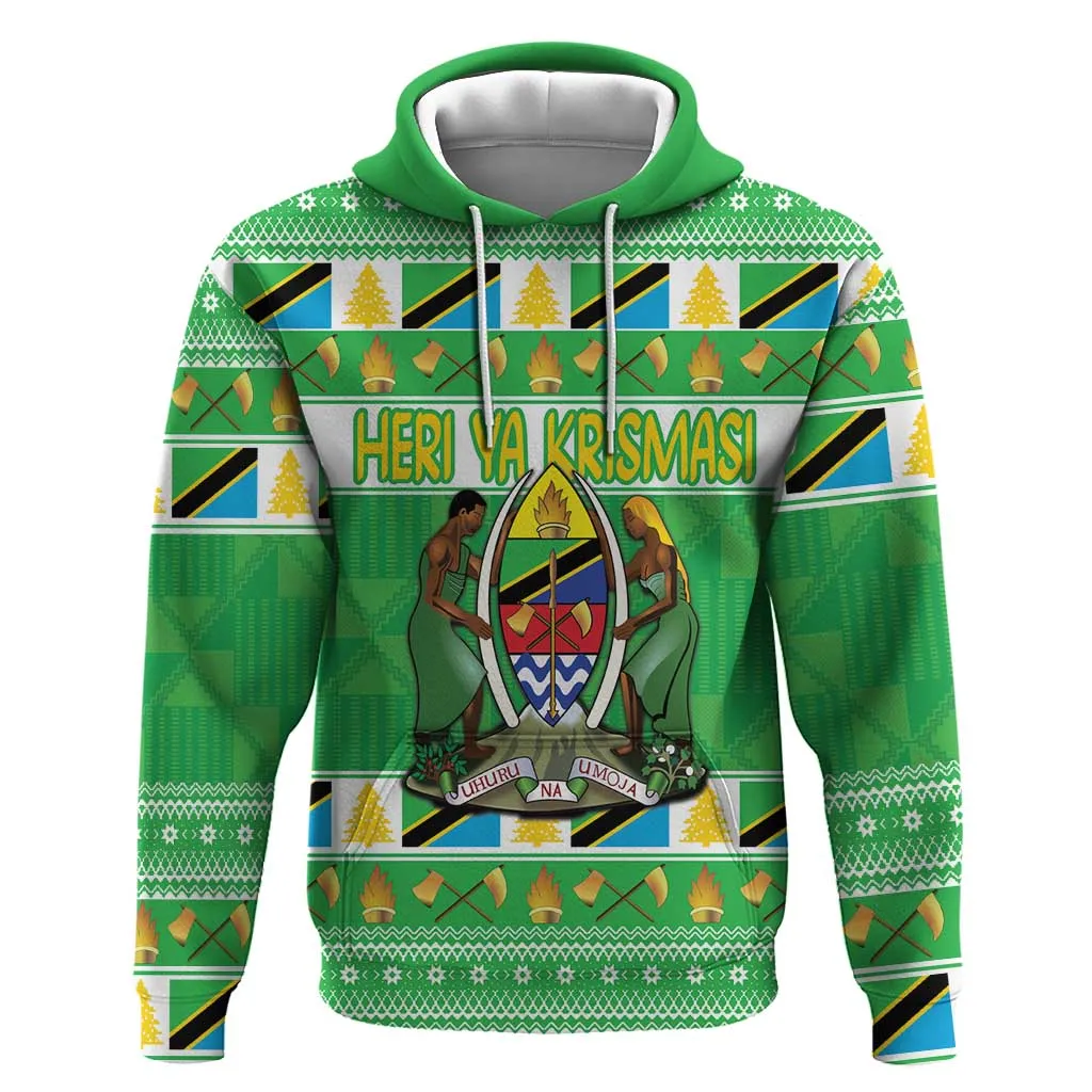 Personalized Afro Tanzania Christmas Hoodie Heri ya Krismasi With Coat Of Arms LT18