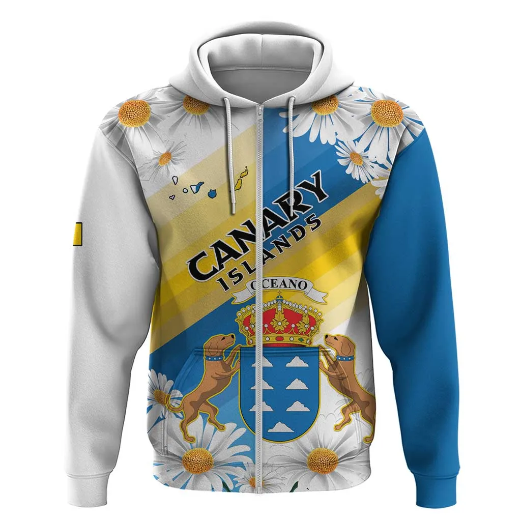 Personalized Canary Islands Zip Hoodie Coat Of Arms Argyranthemum Frutescens LT15