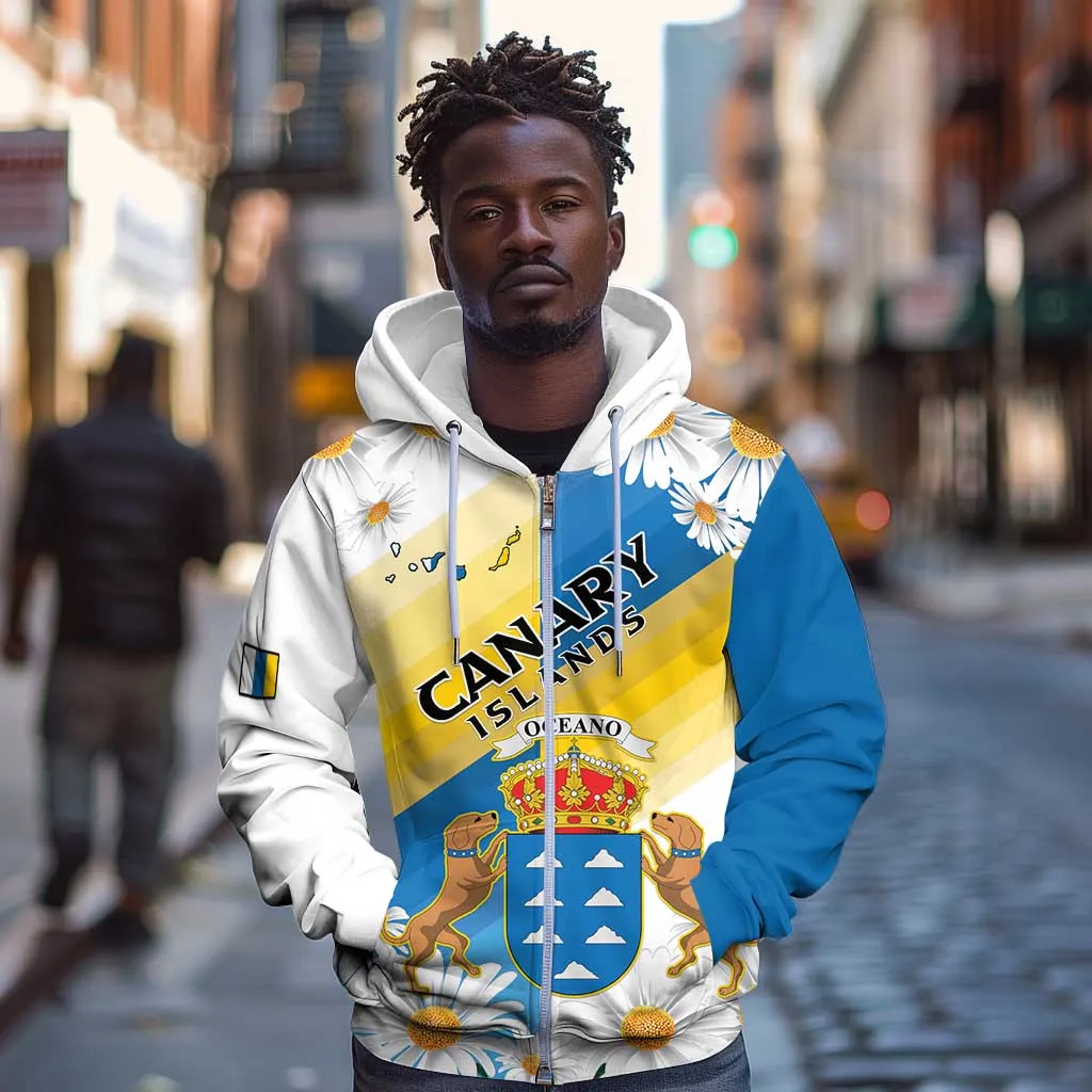 Personalized Canary Islands Zip Hoodie Coat Of Arms Argyranthemum Frutescens LT15
