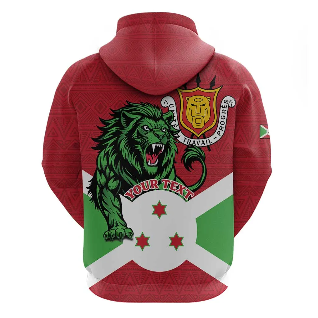 Personalized Jamhuri ya Burundi Zip Hoodie Lion With Coat Of Arms - Flag Style LT15