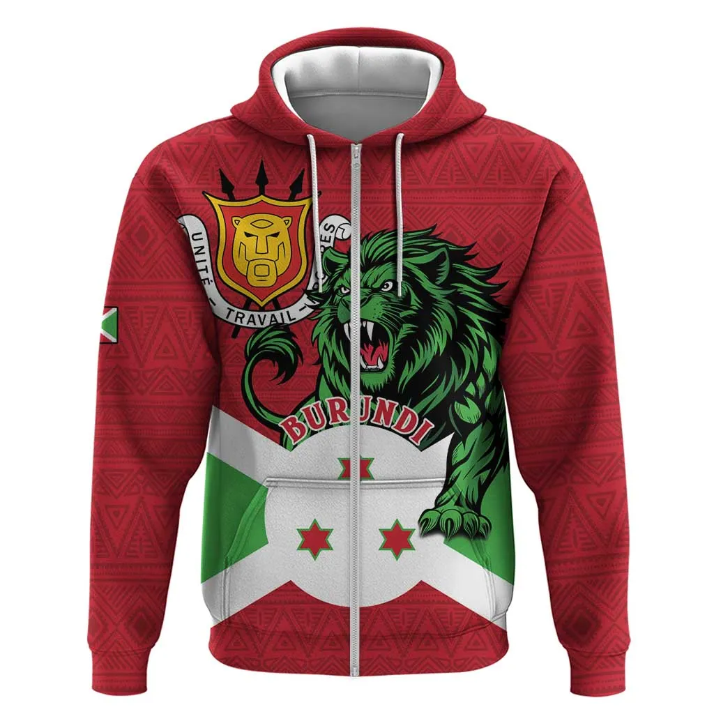 Personalized Jamhuri ya Burundi Zip Hoodie Lion With Coat Of Arms - Flag Style LT15
