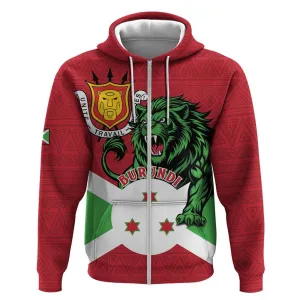 Personalized Jamhuri ya Burundi Zip Hoodie Lion With Coat Of Arms - Flag Style LT15