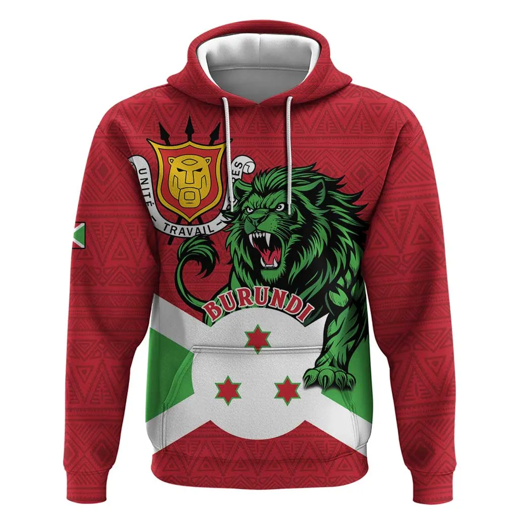 Personalized Jamhuri ya Burundi Zip Hoodie Lion With Coat Of Arms - Flag Style LT15