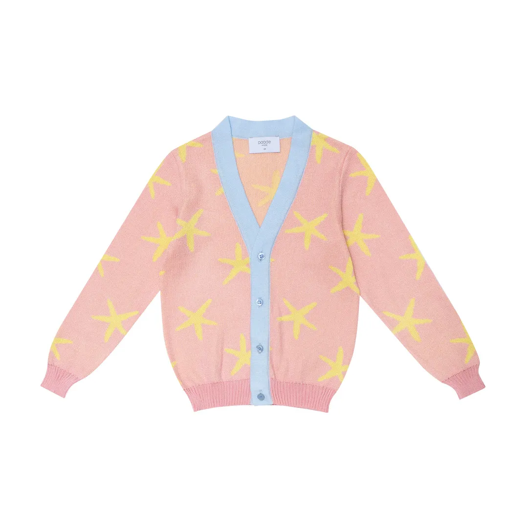 Pima Cotton Knit Cardigan Starfish, Pink