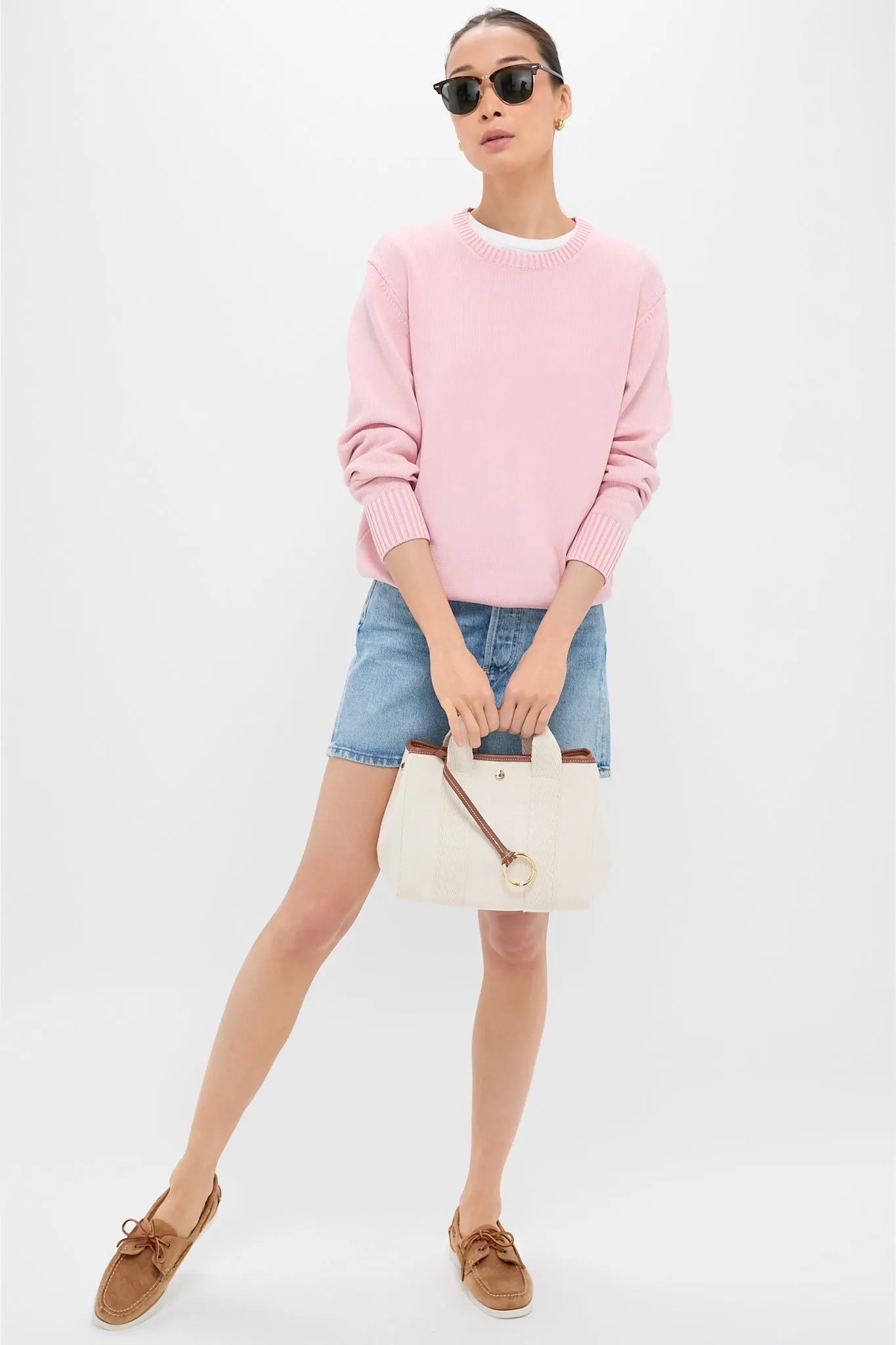 Pink Stone Washed Cotton Anne Crewneck Sweater