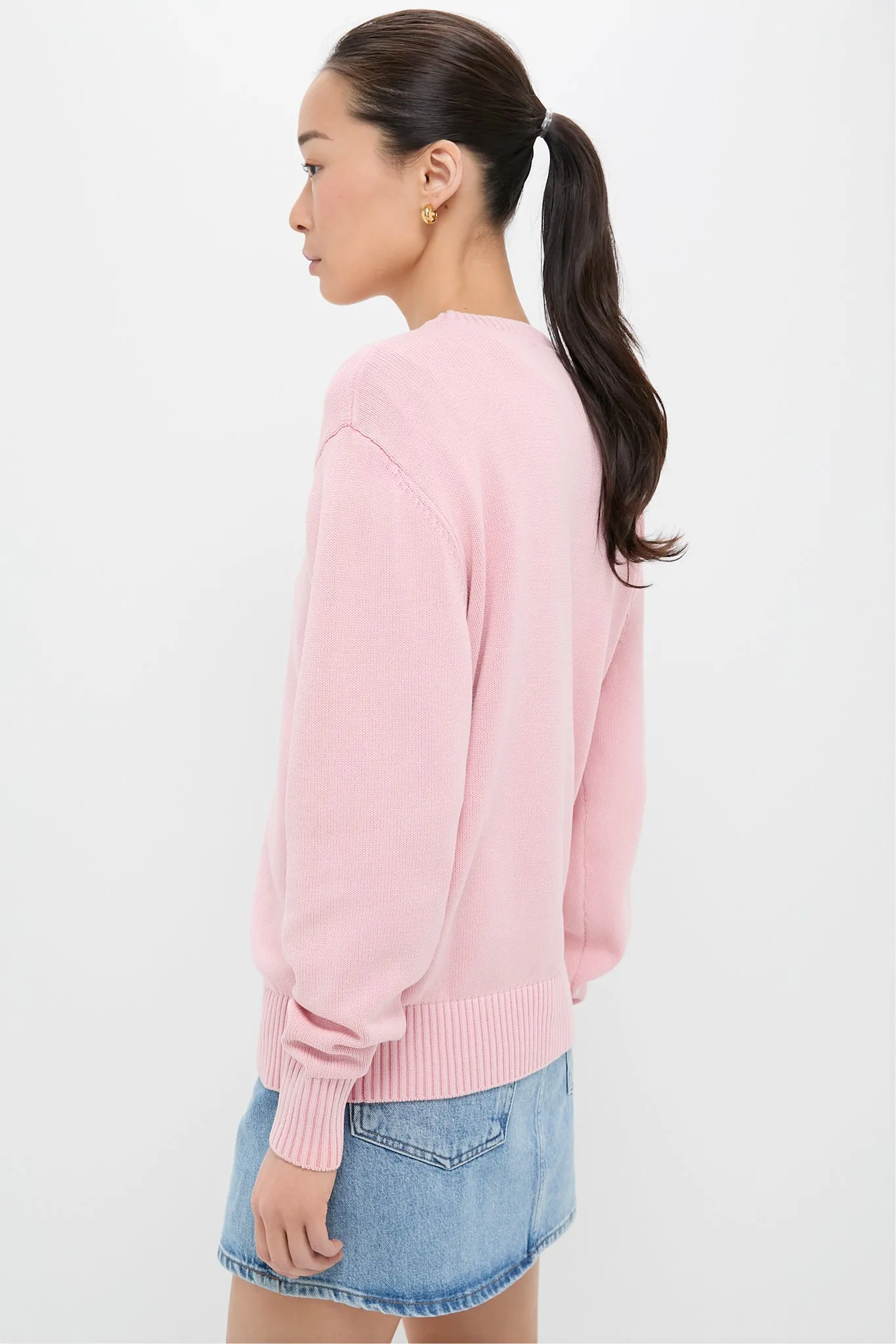 Pink Stone Washed Cotton Anne Crewneck Sweater