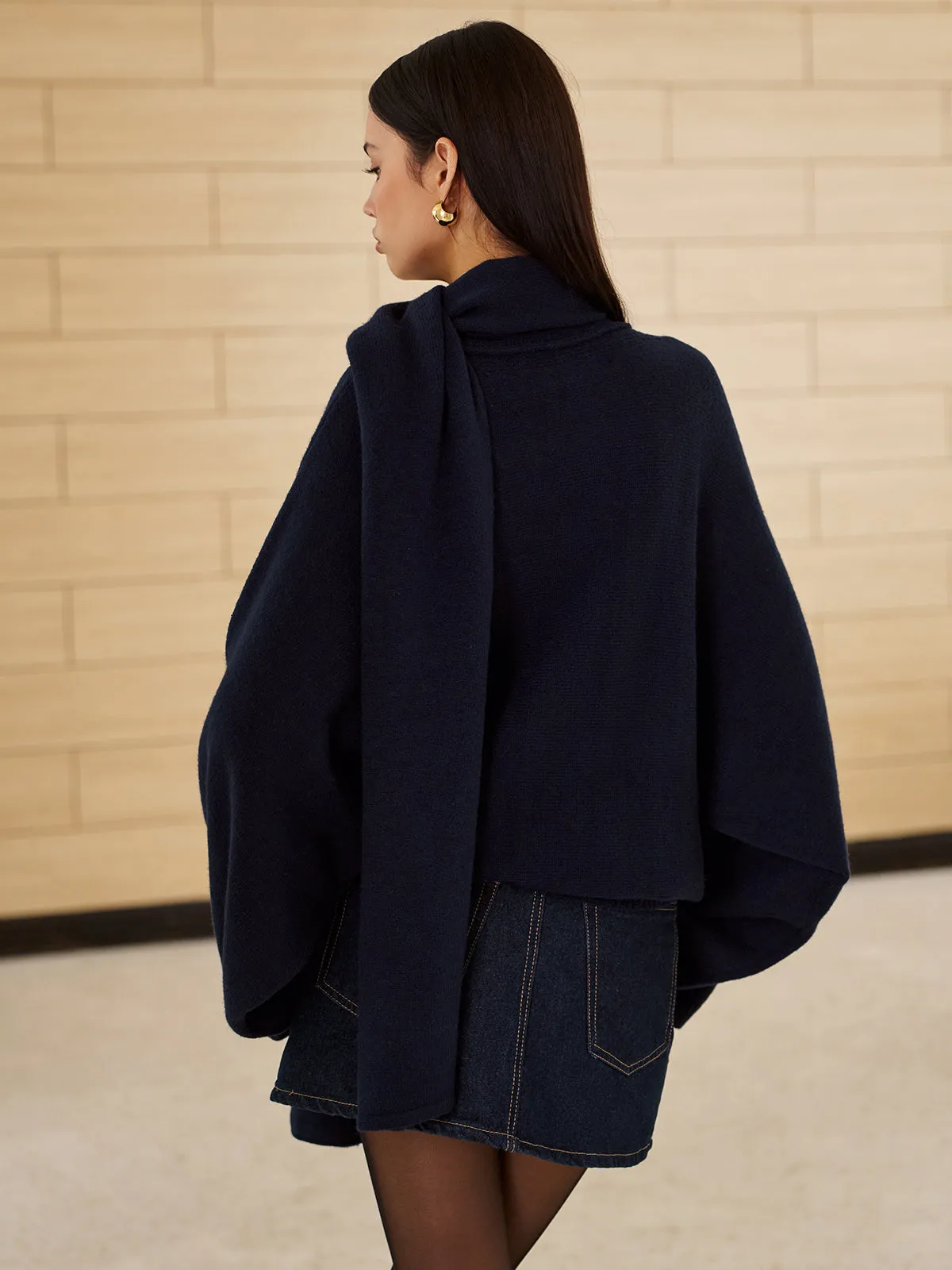 Plain Sweater With Scarf