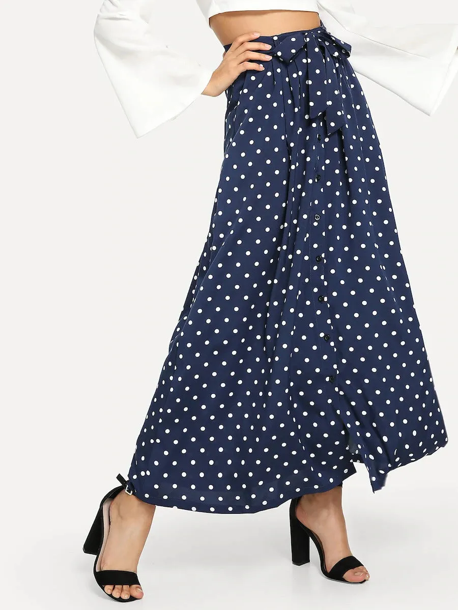 Polka Dot Belted Skirt