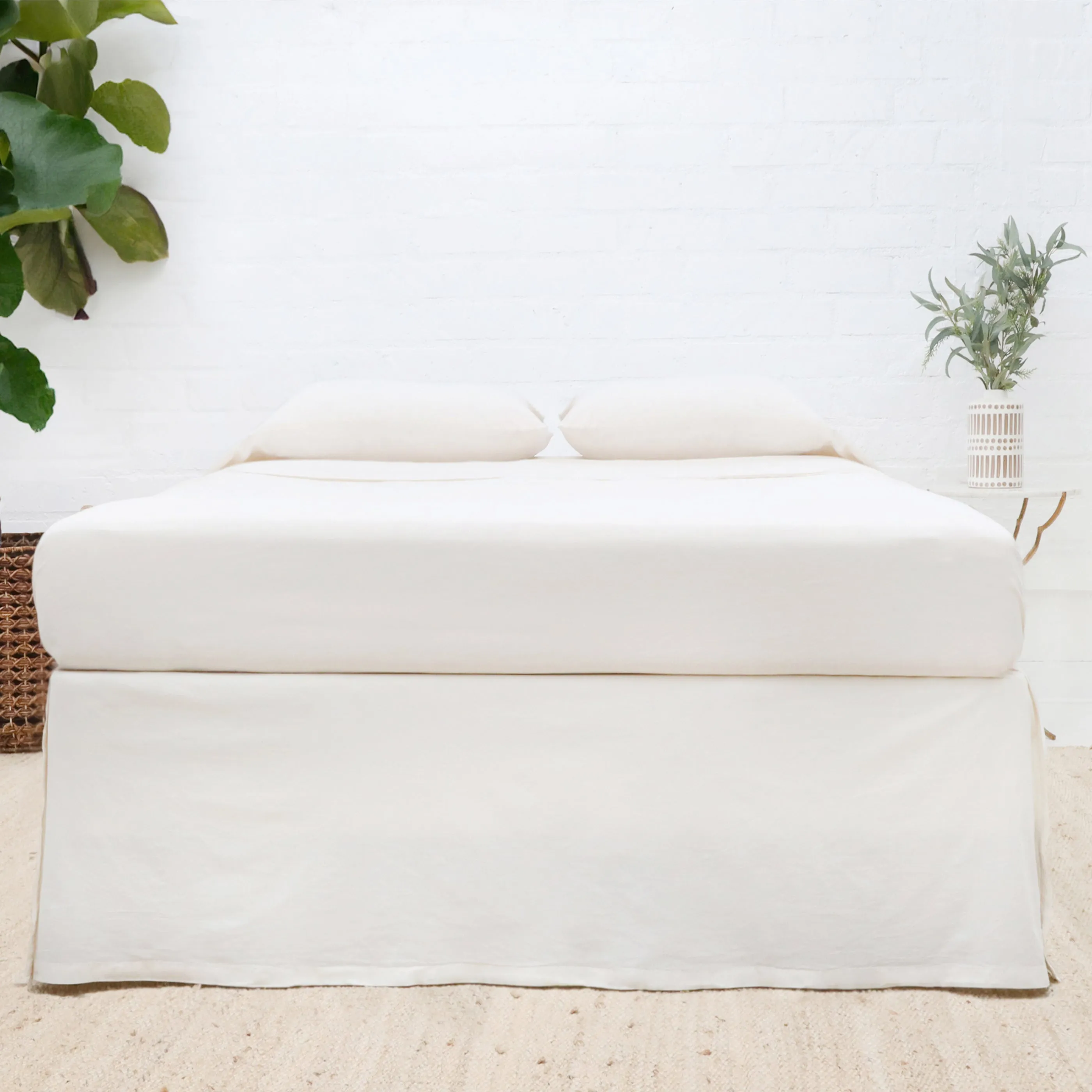 Pom Pom at Home Paneled Greige Crinkled Cotton Bedskirt - Available in Twin, Queen and King Sizes