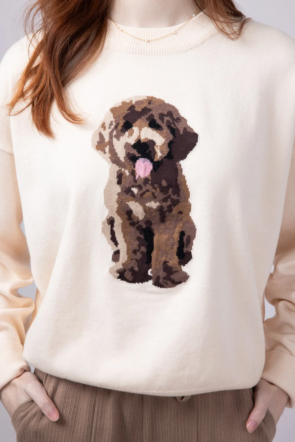 Puppy Graphic Sweater for Women in Cream | IWT5233-CREAM