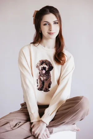Puppy Graphic Sweater for Women in Cream | IWT5233-CREAM