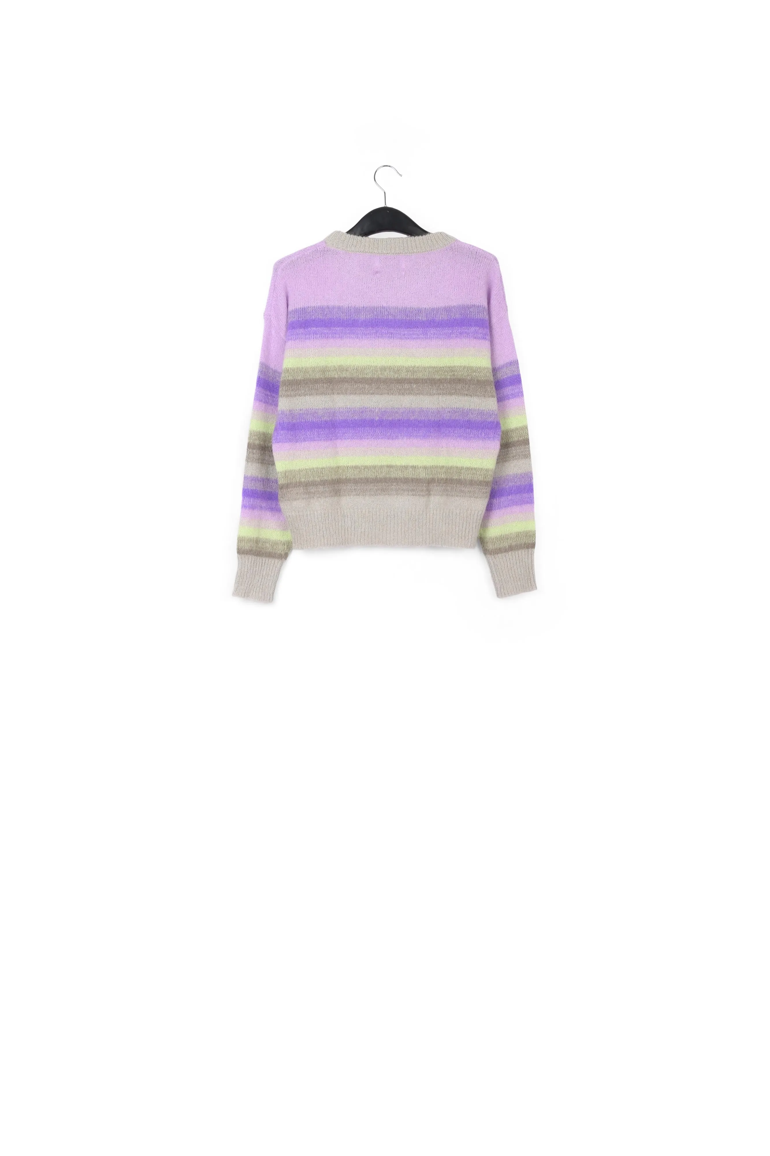 Purple, mint green and beige striped knit sweater
