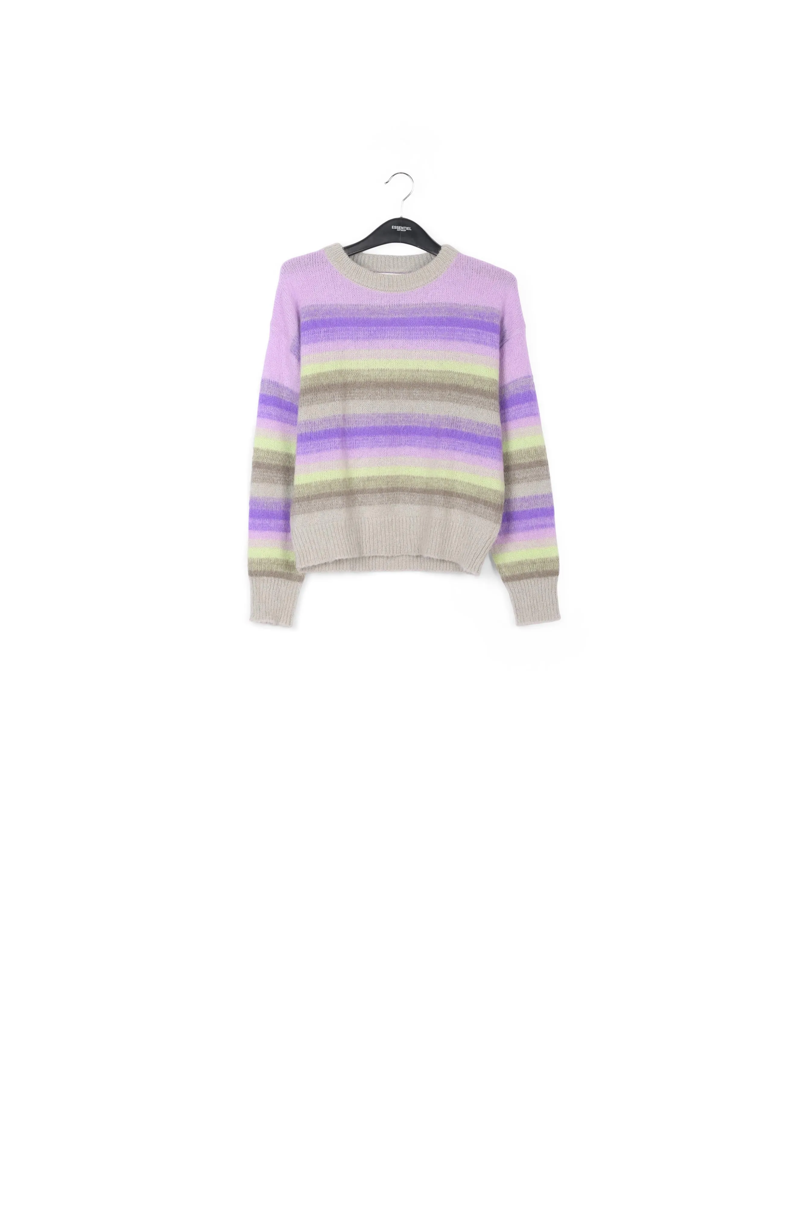 Purple, mint green and beige striped knit sweater
