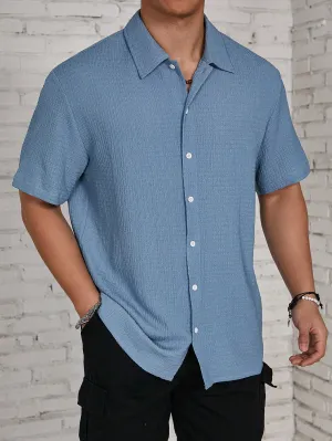 QA Hypemode Men's Solid Color Textured Short Sleeve Shirt