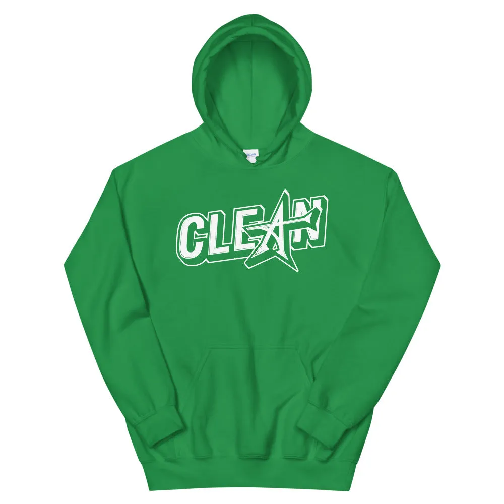 "CLEAN" Unisex Hoodie (white print)