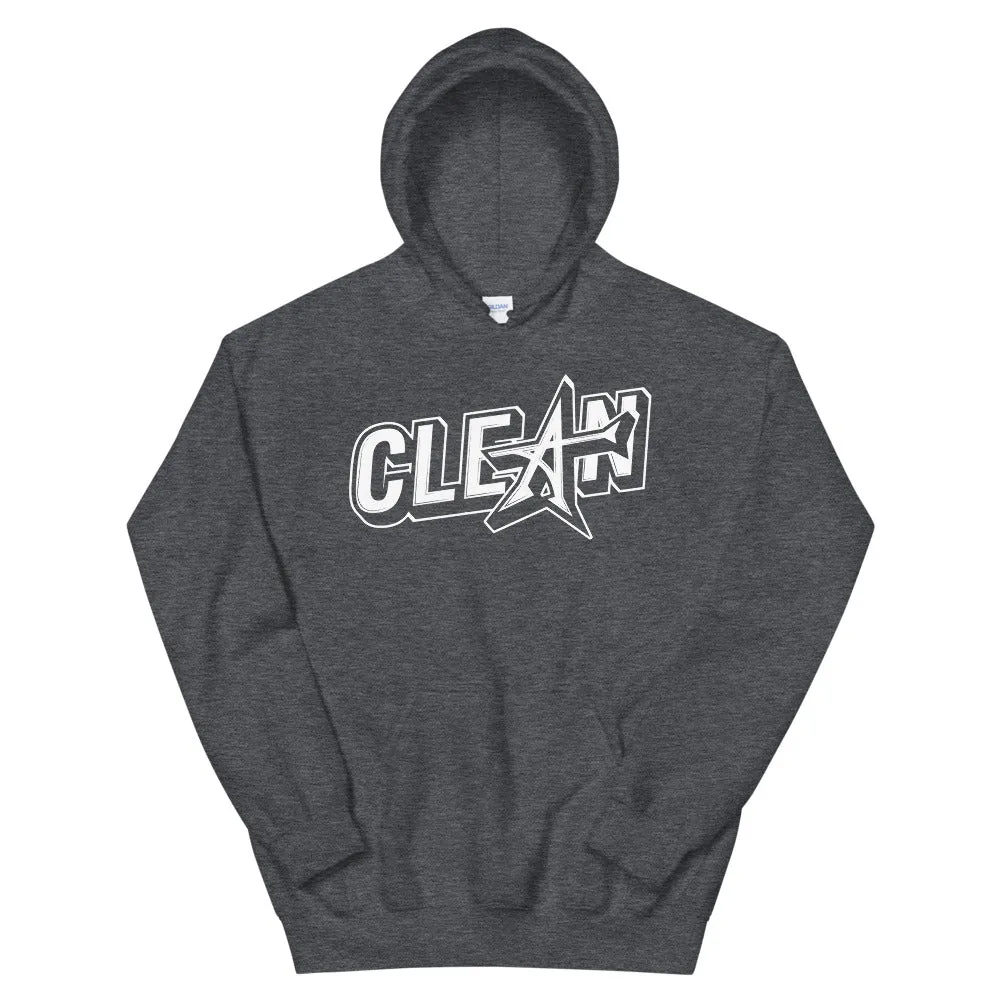 "CLEAN" Unisex Hoodie (white print)