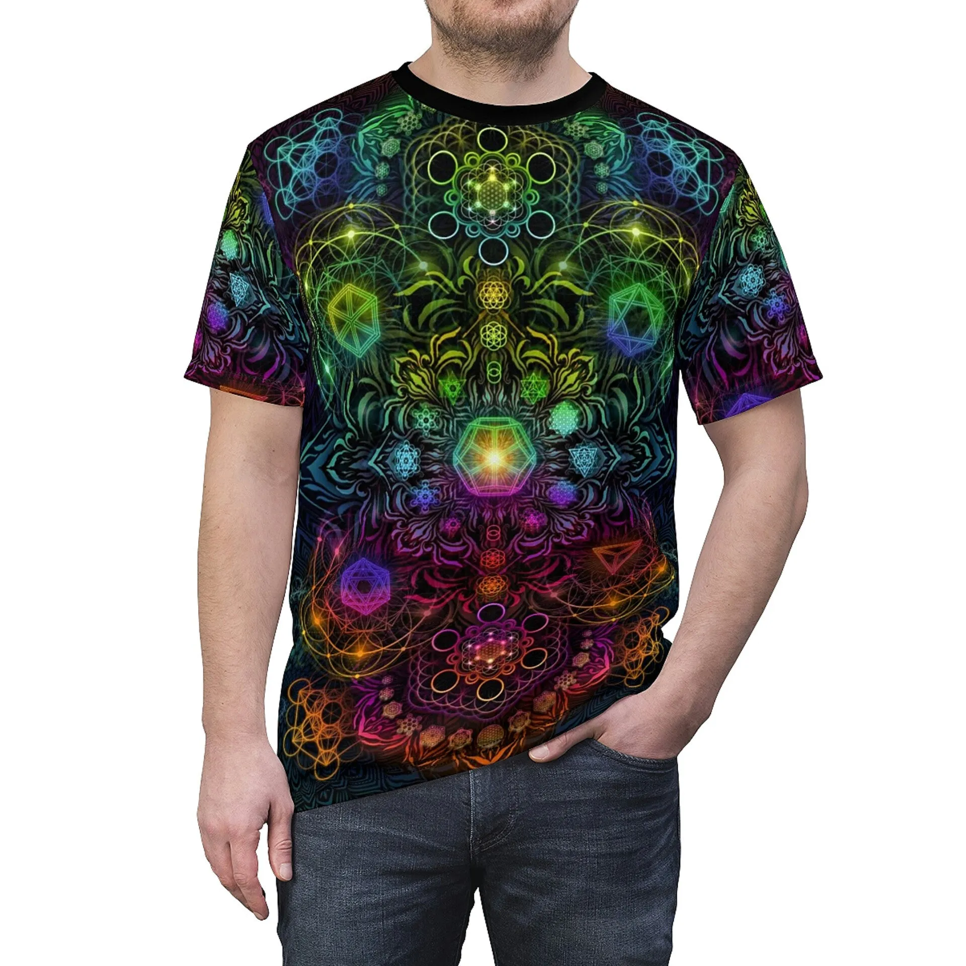 "Elements Sacred Geometry" V3 Rainbow AOP Crew - Yantrat Design