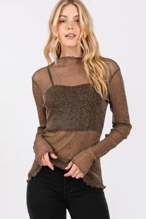 "Metallic" Mesh Long Sleeve Top