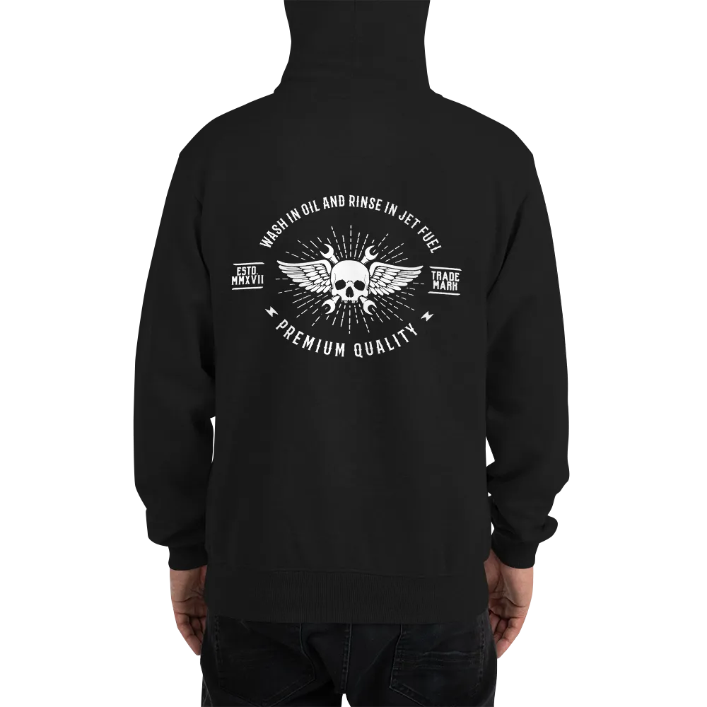 "Wash in Oil Rinse in Jet Fuel" Champion Hoodie