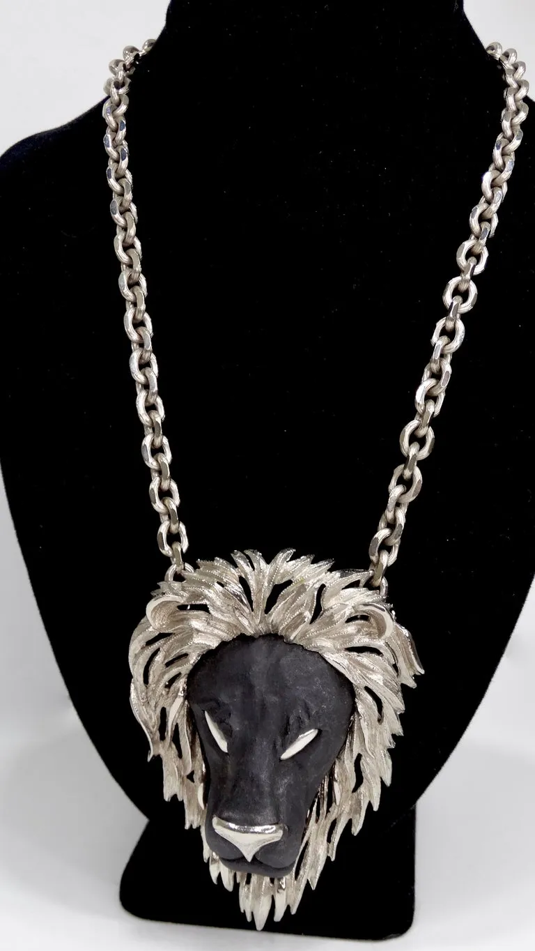 Razza 1970s Black Lion Pendant Necklace