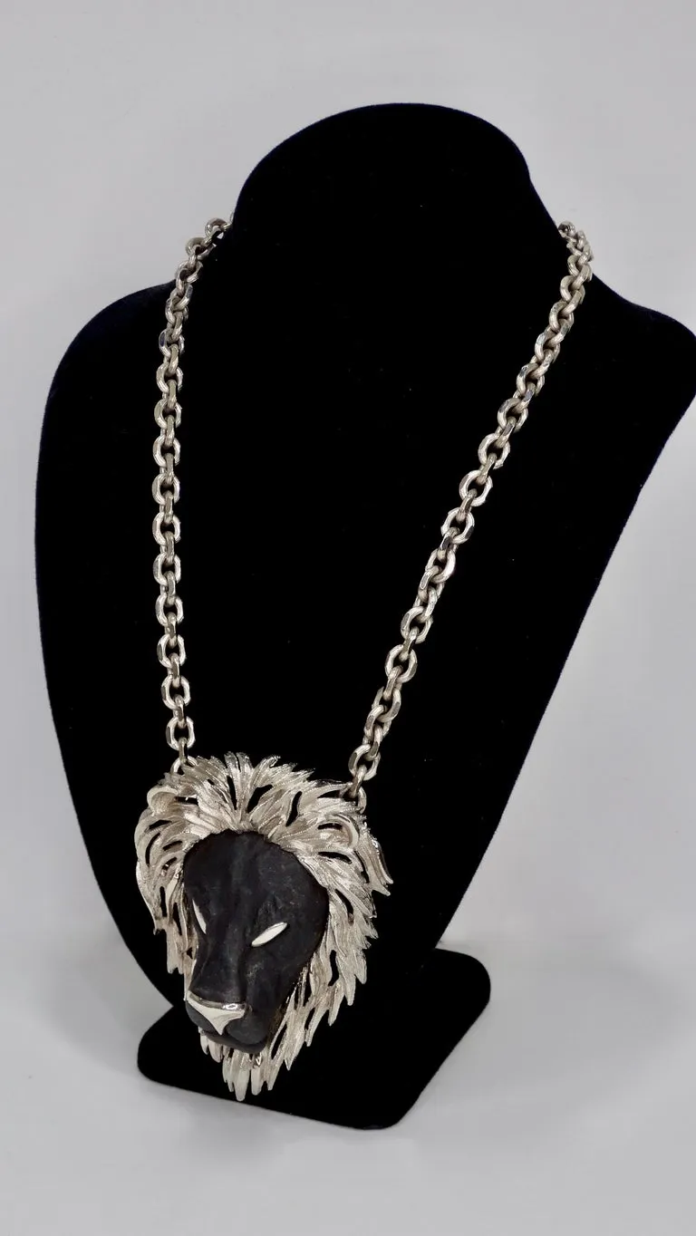 Razza 1970s Black Lion Pendant Necklace