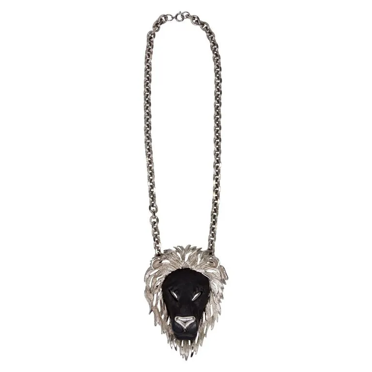 Razza 1970s Black Lion Pendant Necklace