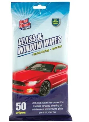 Real Clean 50PK Car Care Glass and Window Wipes- Perfect For A Quick Clean