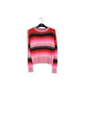 Red, pink and black striped knit sweater