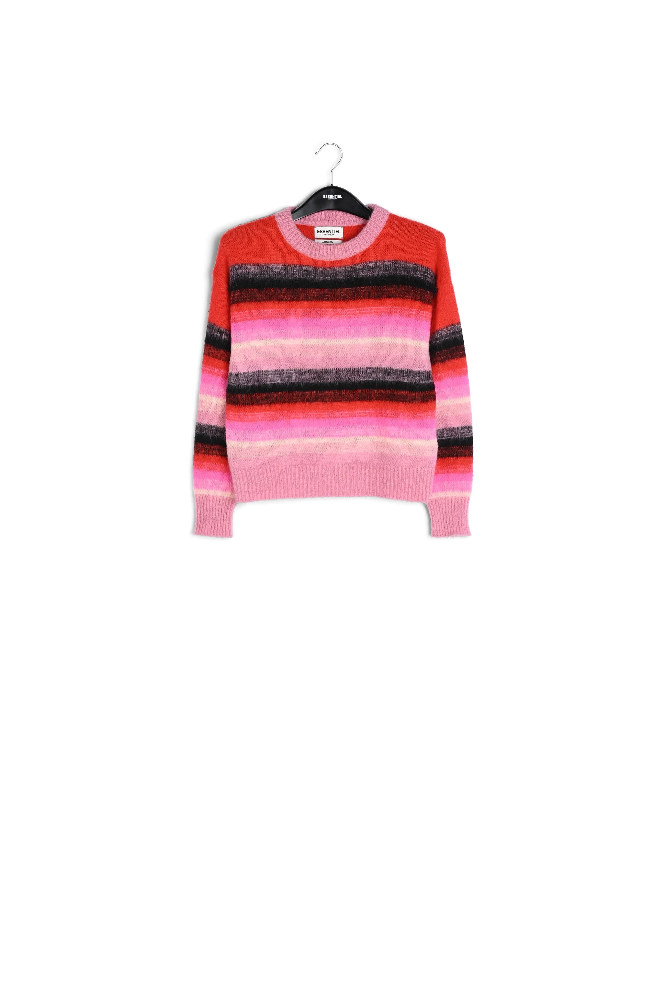 Red, pink and black striped knit sweater