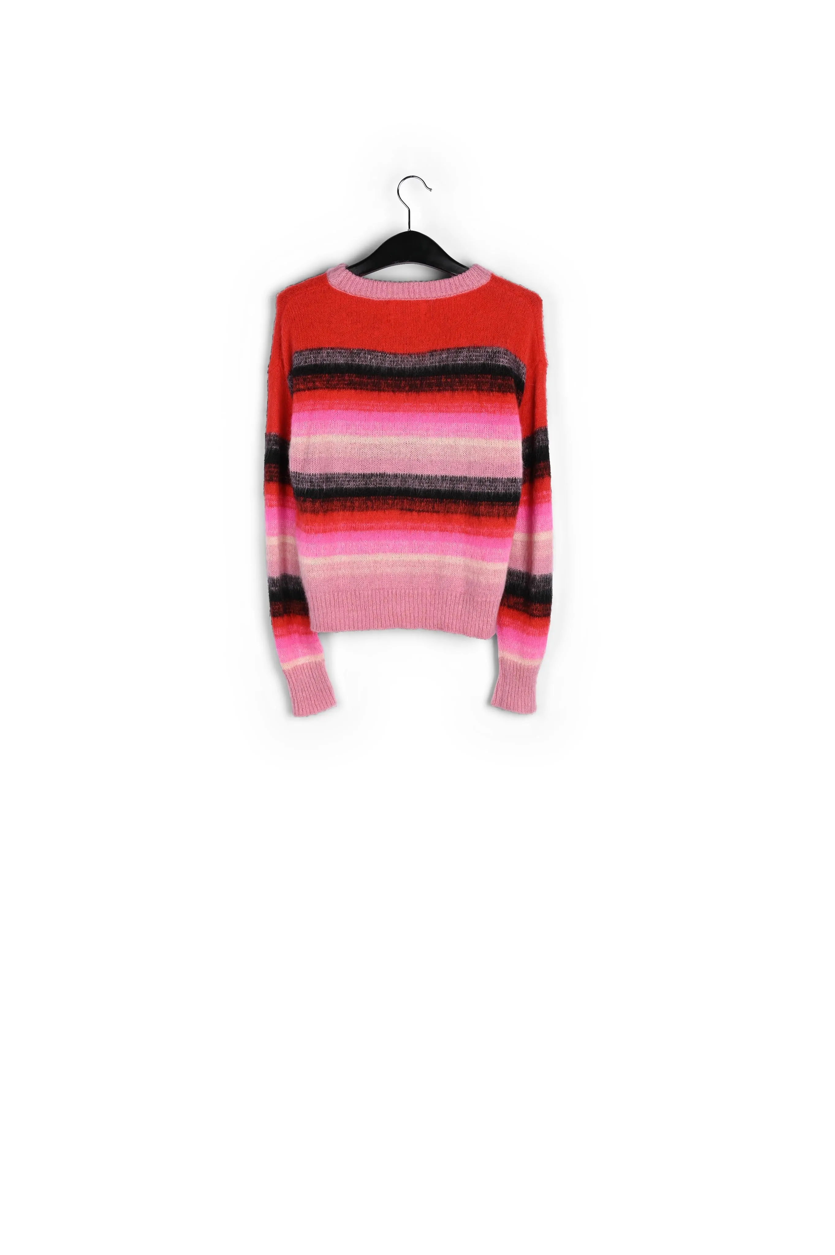 Red, pink and black striped knit sweater