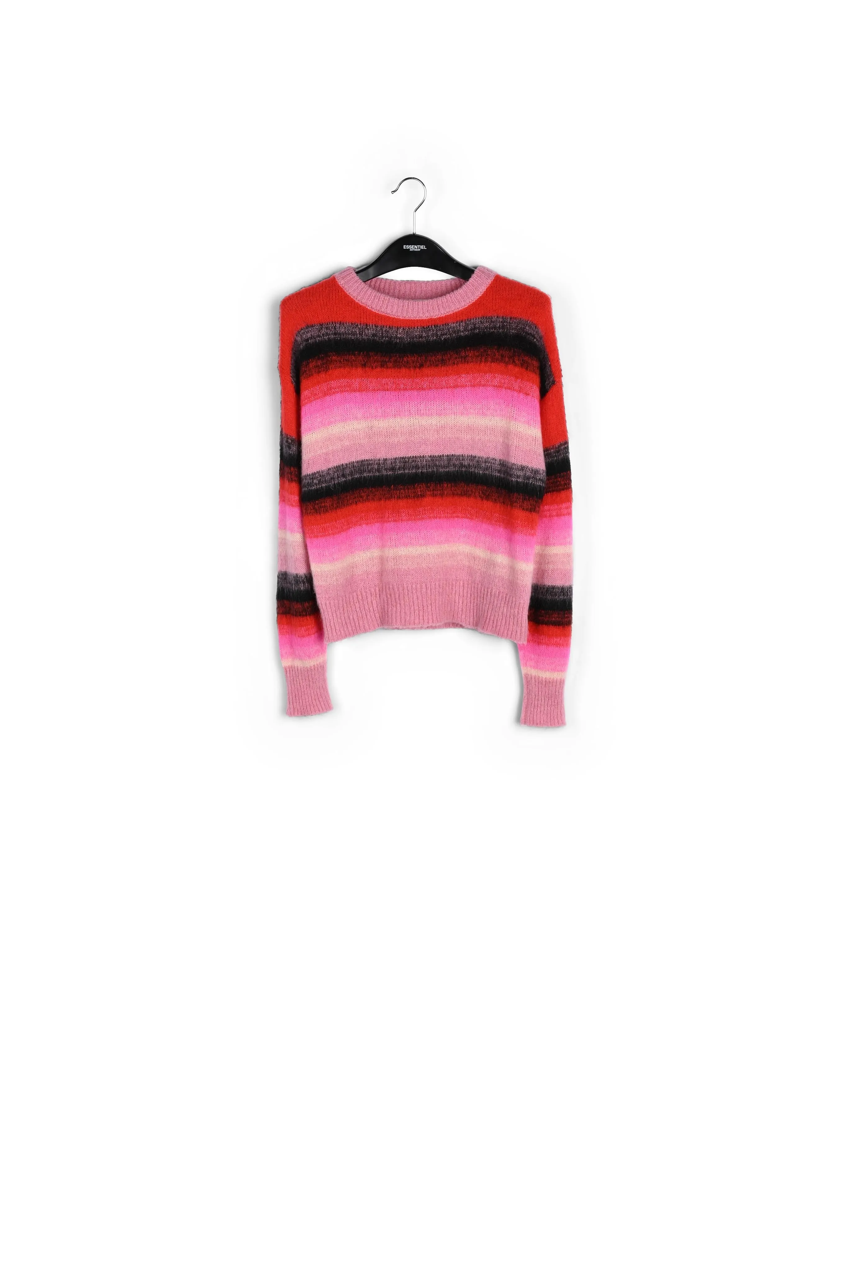Red, pink and black striped knit sweater