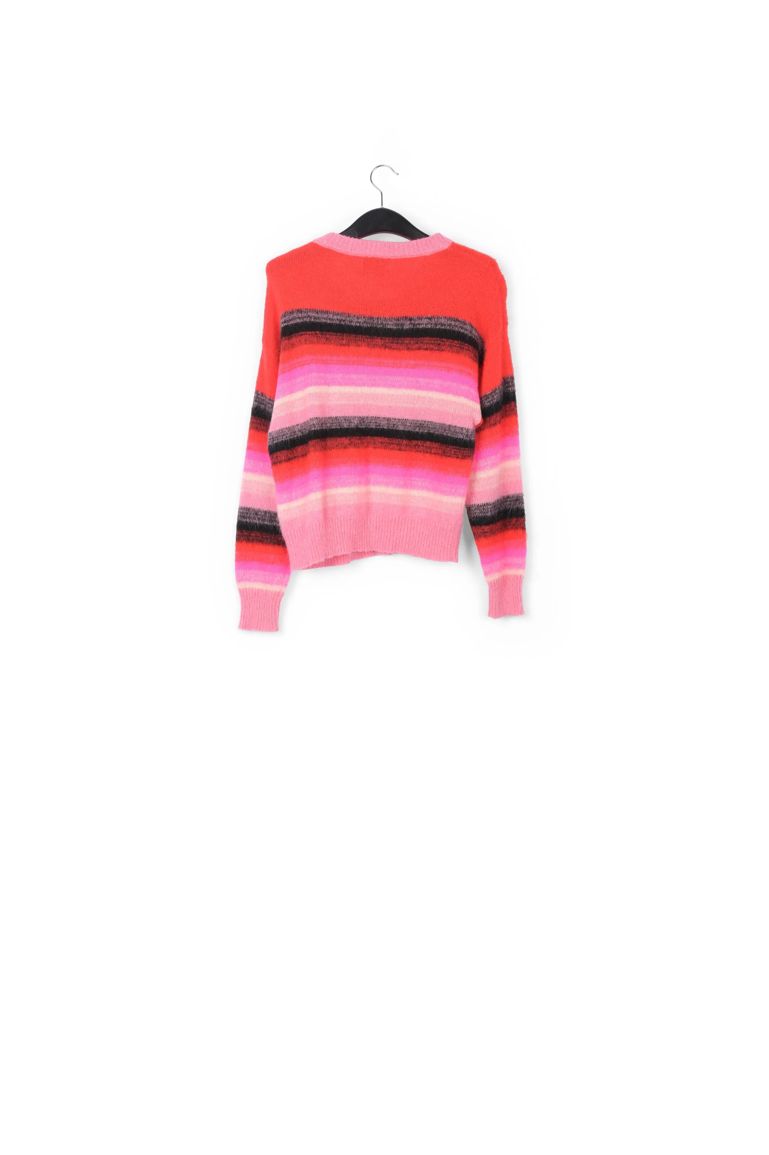 Red, pink and black striped knit sweater
