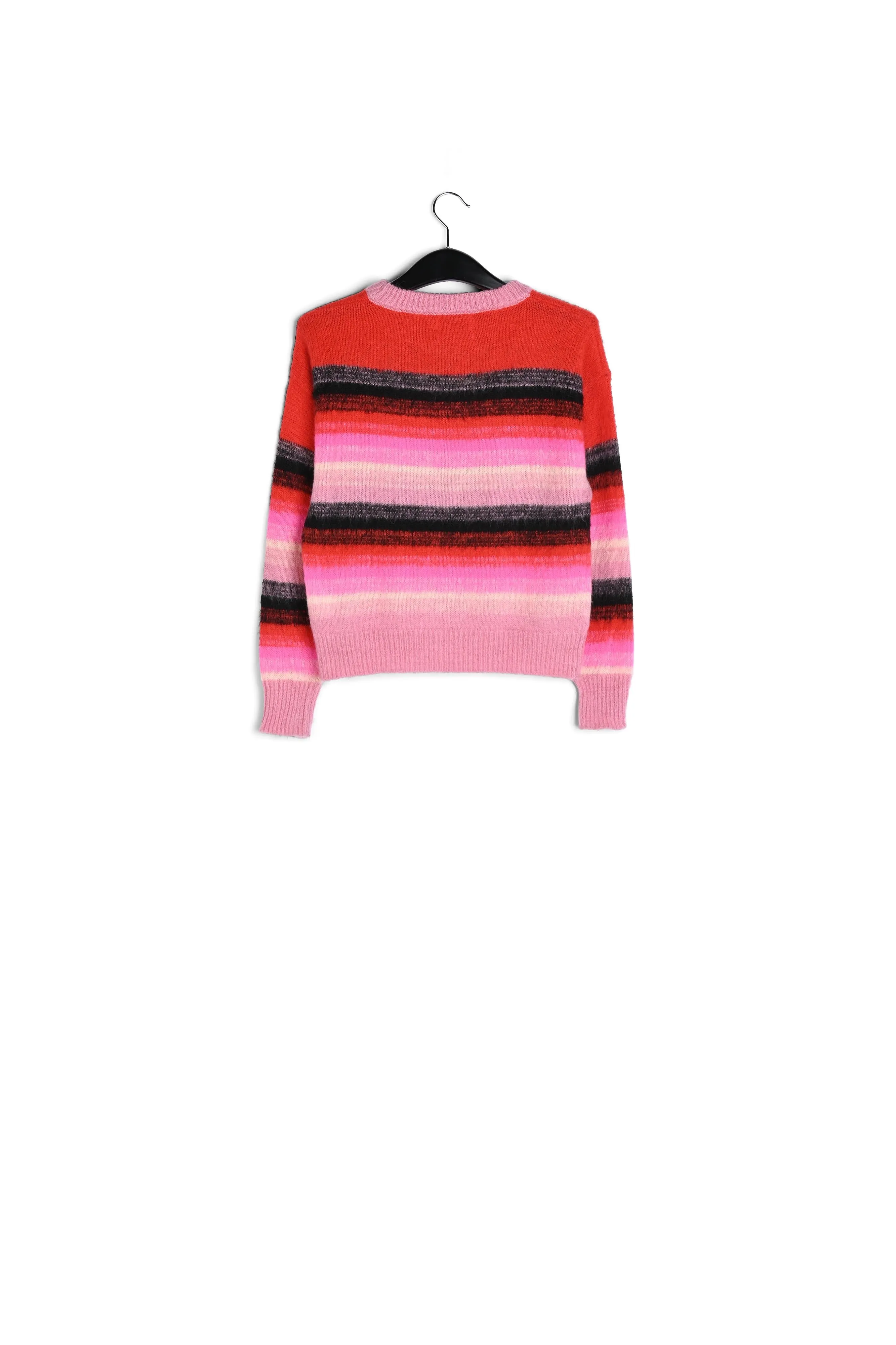 Red, pink and black striped knit sweater