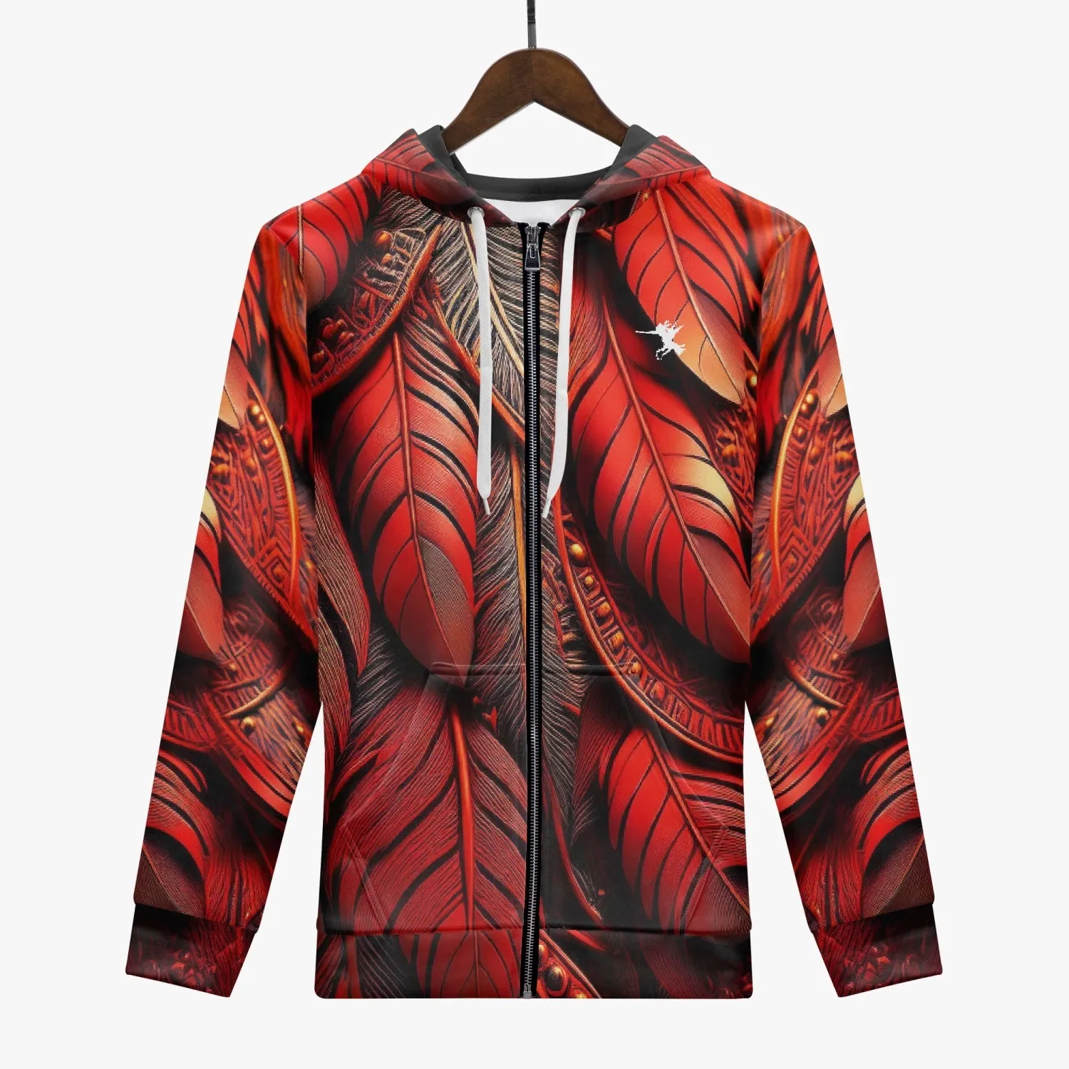 Red Tribal Feathers Zip Up Hoodie