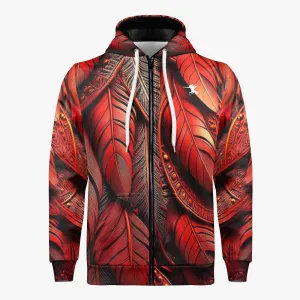 Red Tribal Feathers Zip Up Hoodie