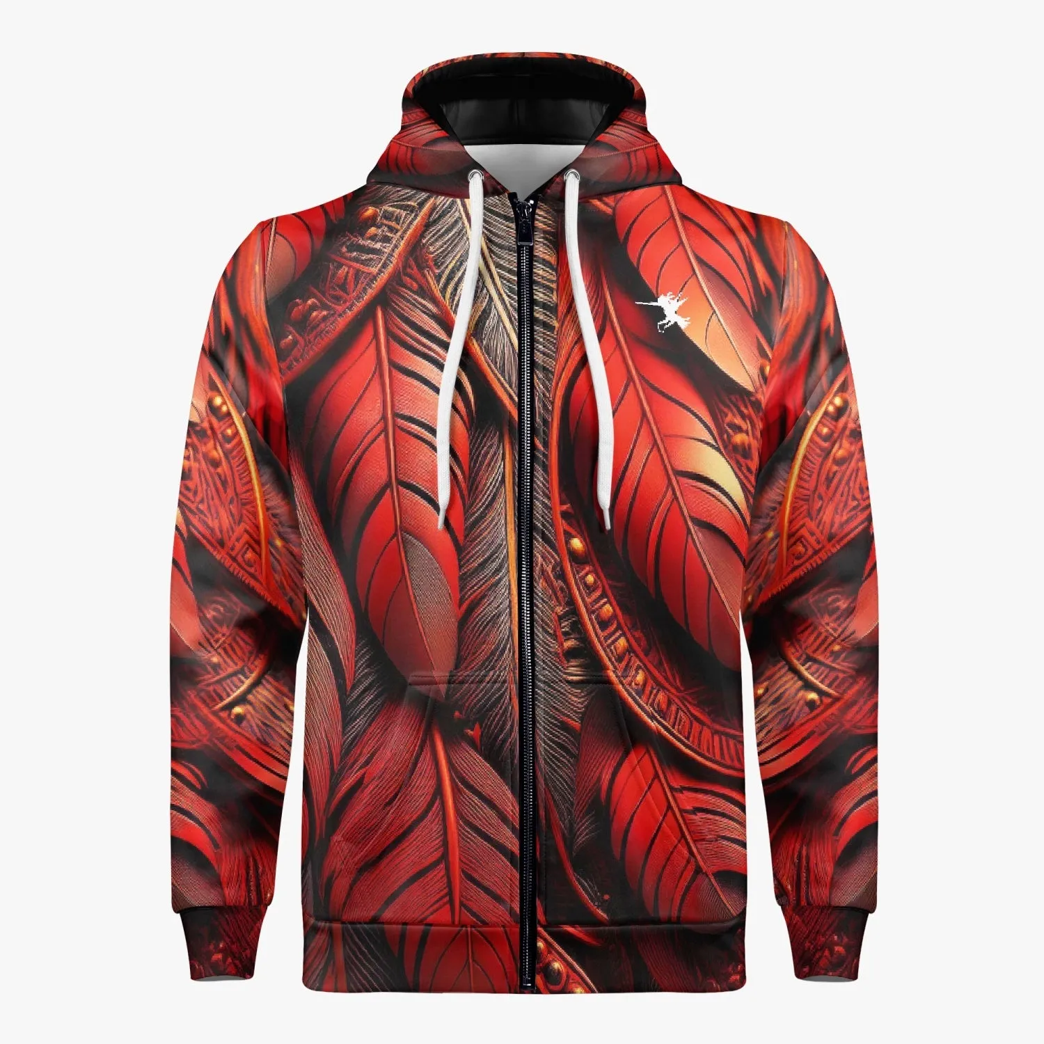 Red Tribal Feathers Zip Up Hoodie