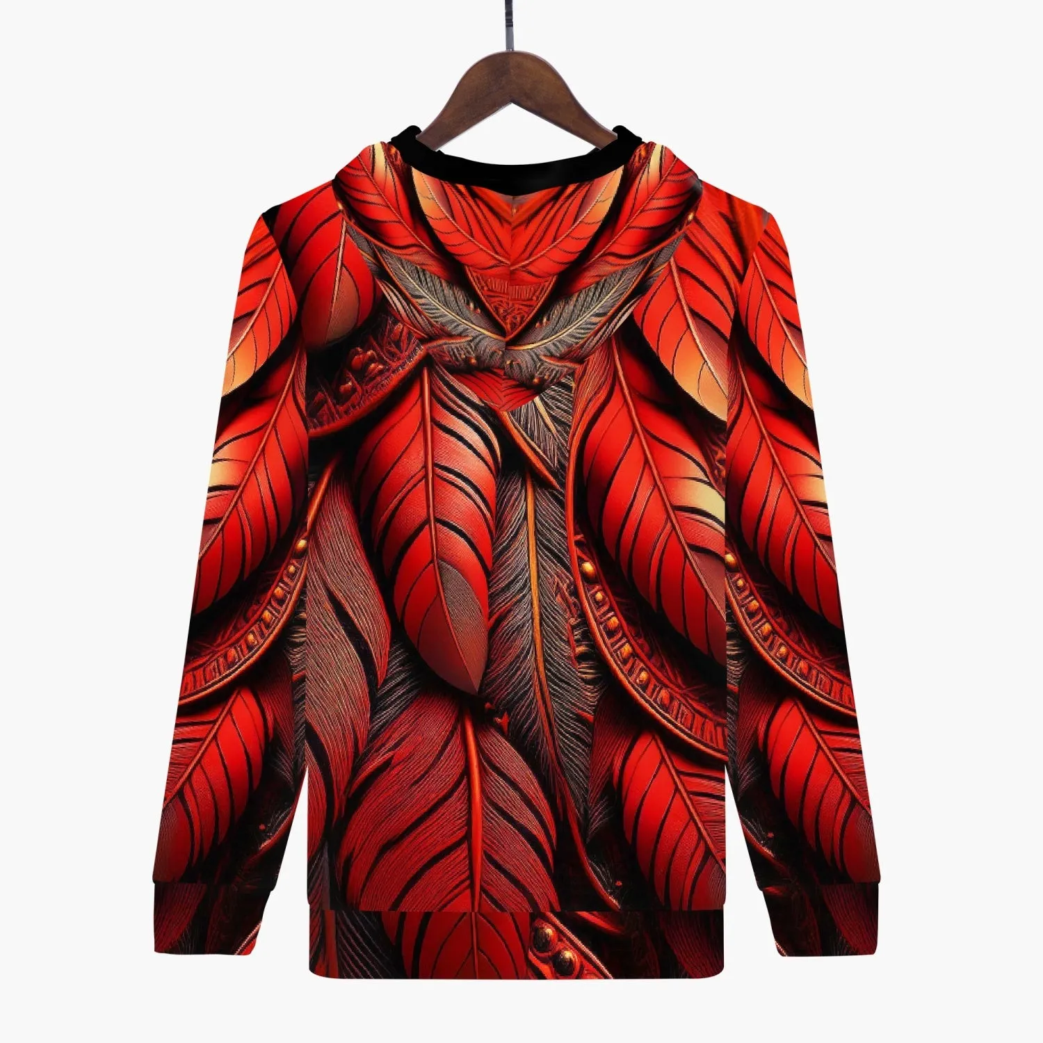 Red Tribal Feathers Zip Up Hoodie