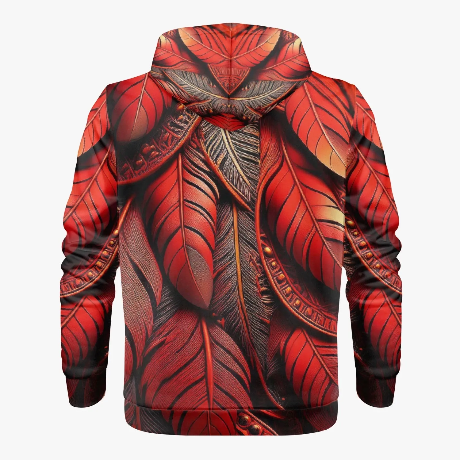 Red Tribal Feathers Zip Up Hoodie
