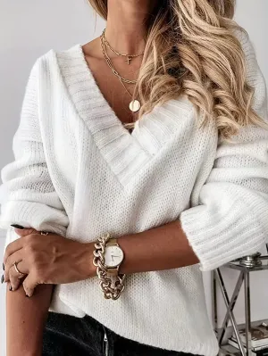 Relaxed Fit V-Neck Knit Sweater