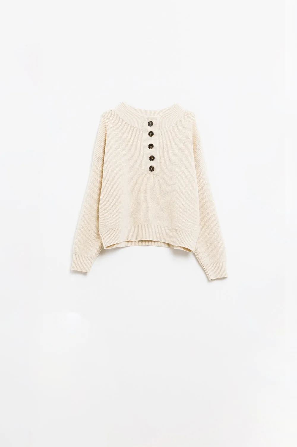 Relaxed Half-Button Sweater in Cream