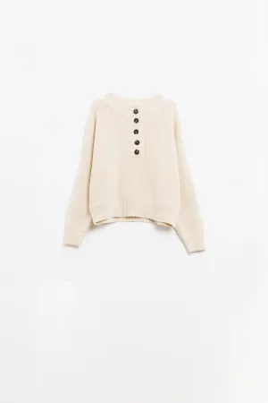 Relaxed Half-Button Sweater in Cream