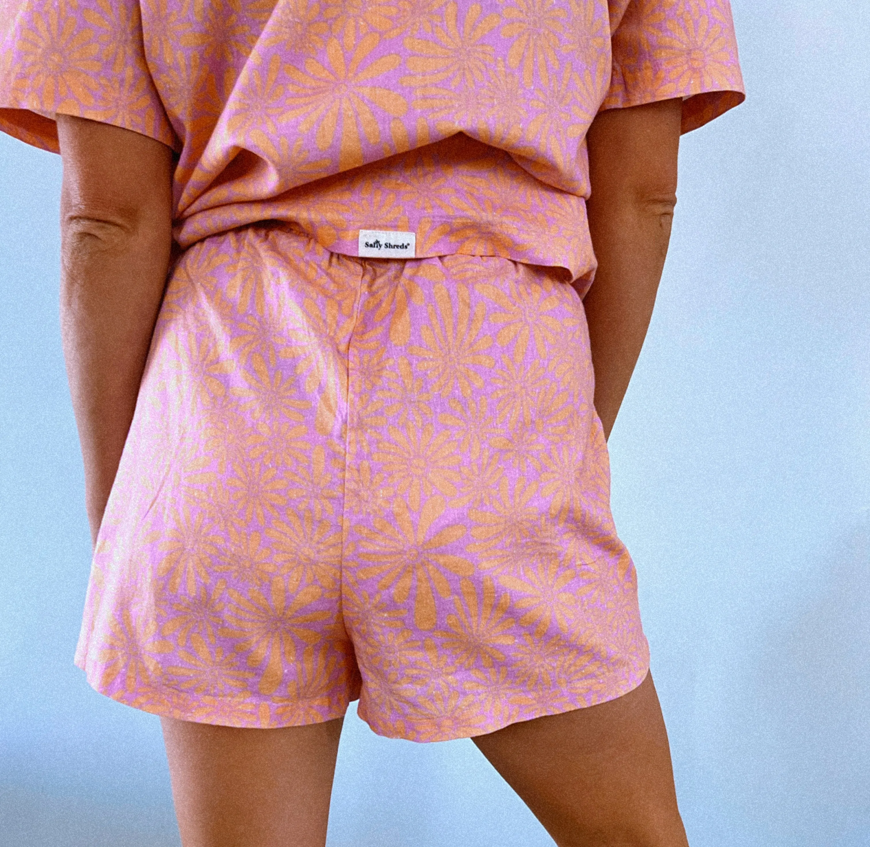 Retro floral woven hemp relaxed short - Ladies