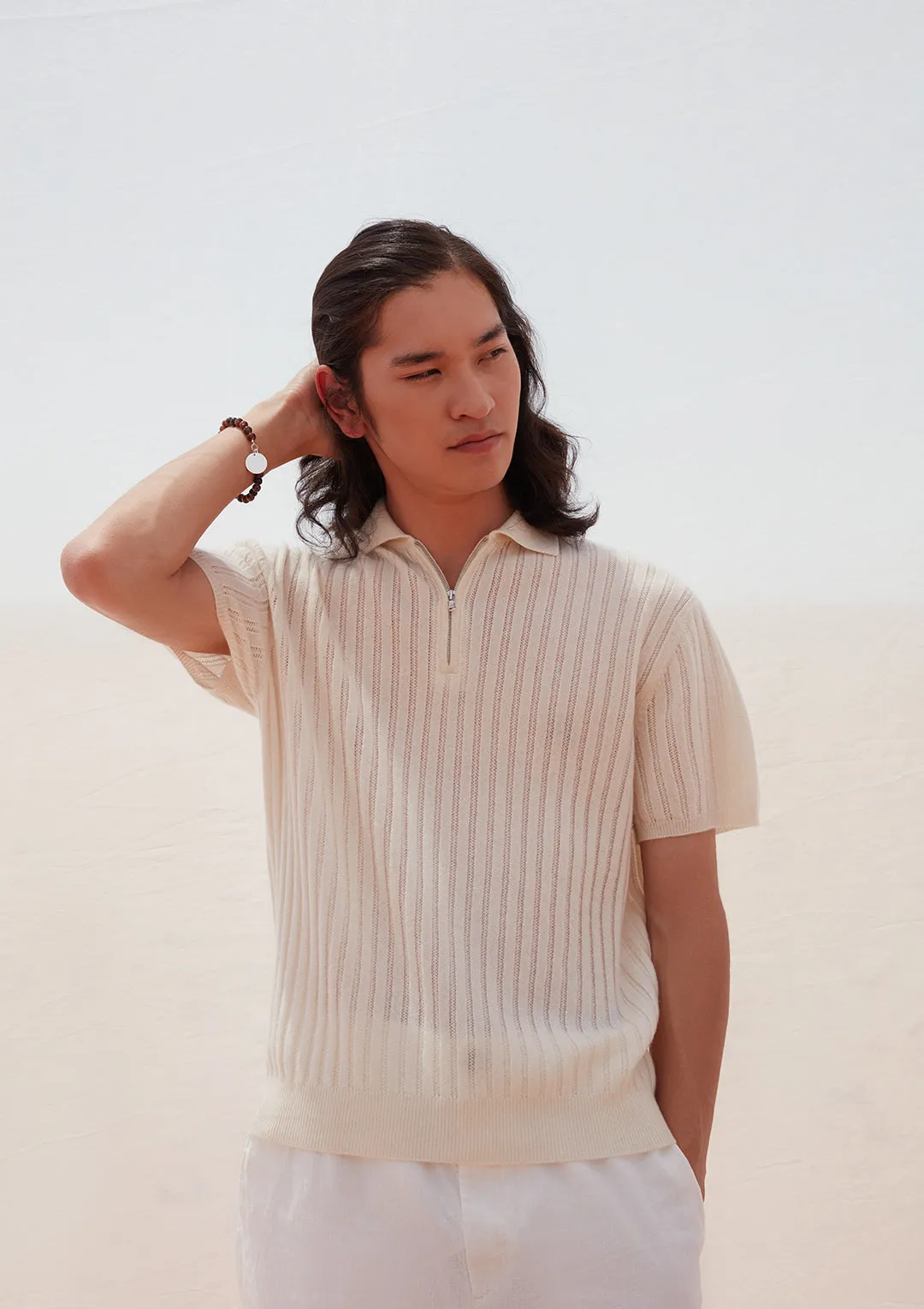 Rib-knit Polo Shirt