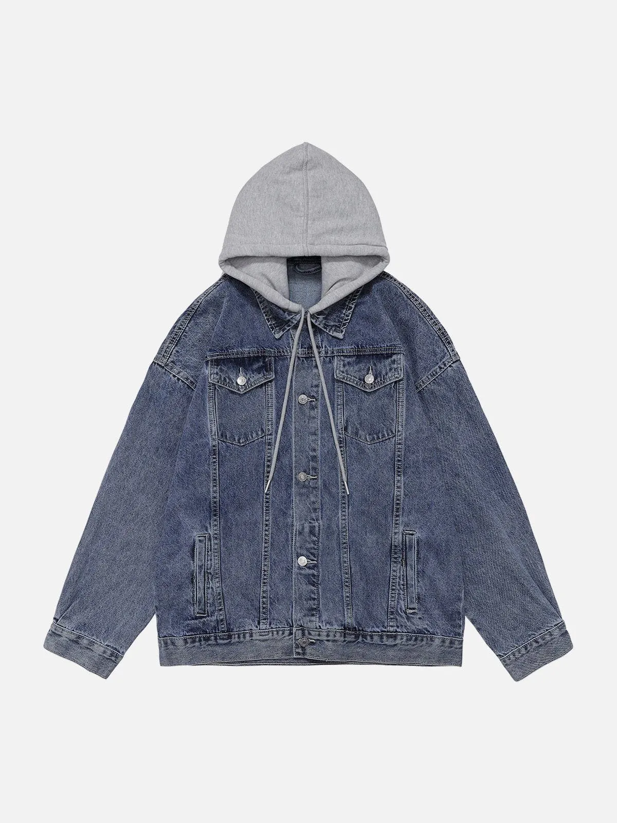 Rimiro - Detachable Hood Solid Denim Jacket