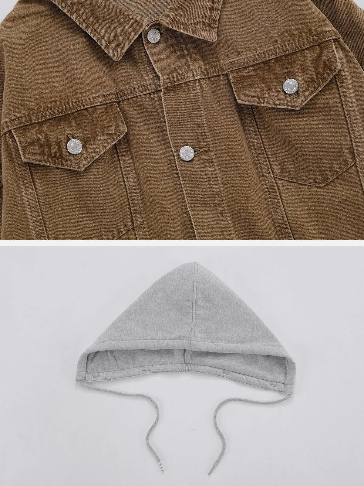 Rimiro - Detachable Hood Solid Denim Jacket
