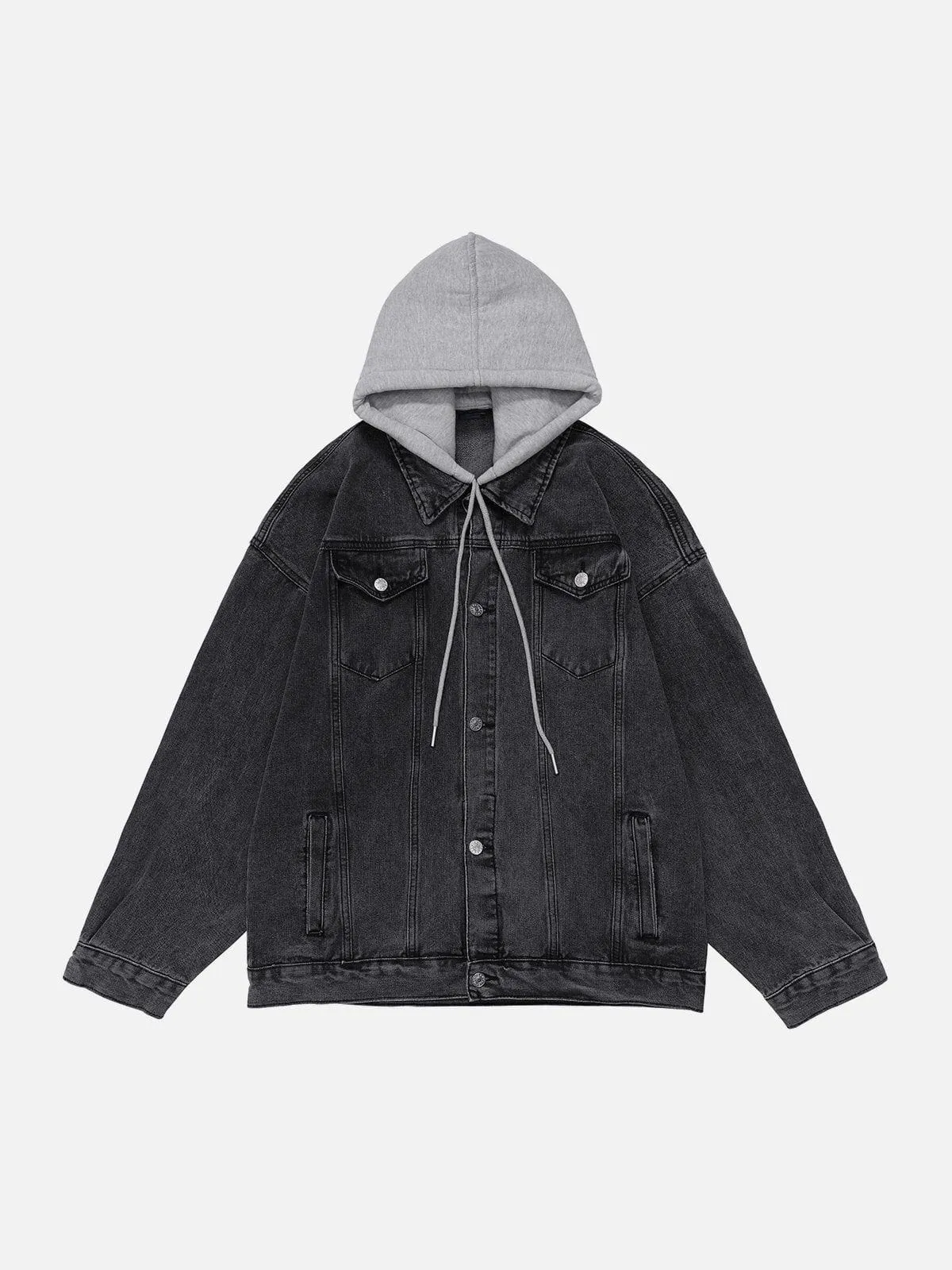 Rimiro - Detachable Hood Solid Denim Jacket