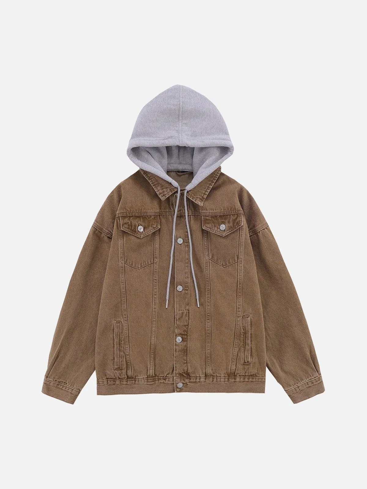 Rimiro - Detachable Hood Solid Denim Jacket