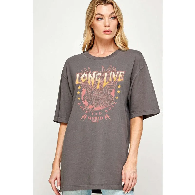 Rock N Roll Eagle Oversized Graphic Tee